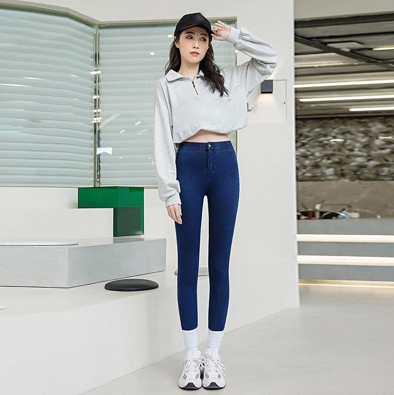 Lady Casual Street Slim Pencil Pants Dámské Skinny Kalhoty Jednobarevné černé kalhoty s knoflíkem do kapsy