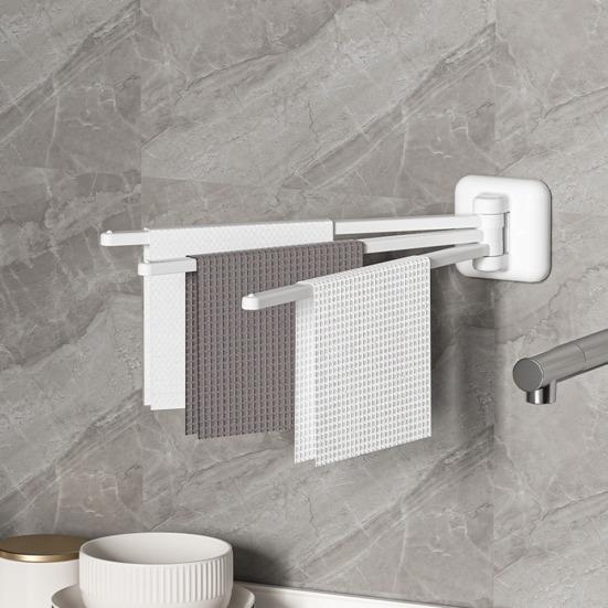 Towel Rack 3 Poles 180 Degree Rotation Wall-mounted Punch-free Bathroom Bath Ball