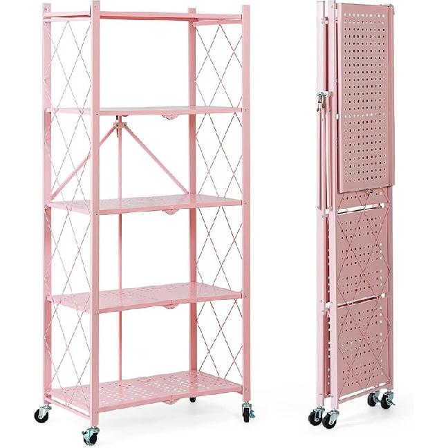 BRIAN & DANY 4-Shelf Foldable Storage Shelves with Wheels, Folding Metal Rack Shelving Unit, Heavy Duty No Assembly Organizer Shelf for Garage,