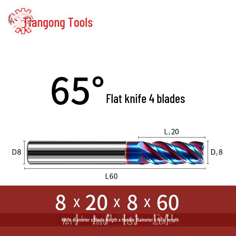 Freză Tiangong 65° din Carbură de Tungsten, Freză Frontală CNC Acoperită cu 4 muchii