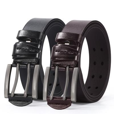 Special Belt For Men'S Personalized Double Pin Buckle Belt, Cowhide Casual Jeans Belt
