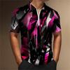 Men's Zipper Summer T-shirt, 3D Abstract Printed Golf Club, Zipper Short Sleeve Top, Fashion Clothing