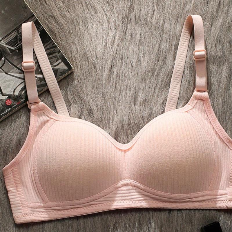 White Ribbed Wireless Bra With Adjustable Straps S розовый