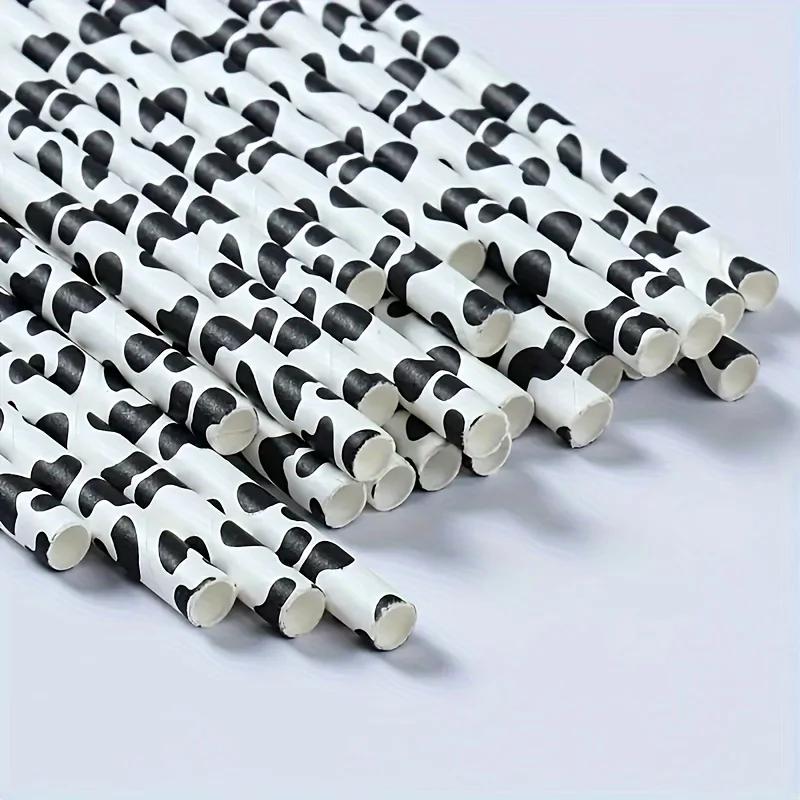 10/30pcs Black And White Cow Print Paper Straws for Farm Birthday Party Supplies Drinking Straws Eco-Friendly Farm Theme Decor