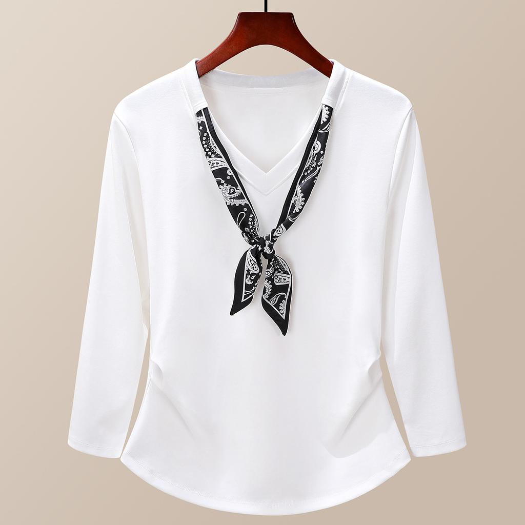 Ribbon Design Split-sleeved Women's Early Autumn New Wrinkled and Thin Versatile Niche Bottoming Shirt Top