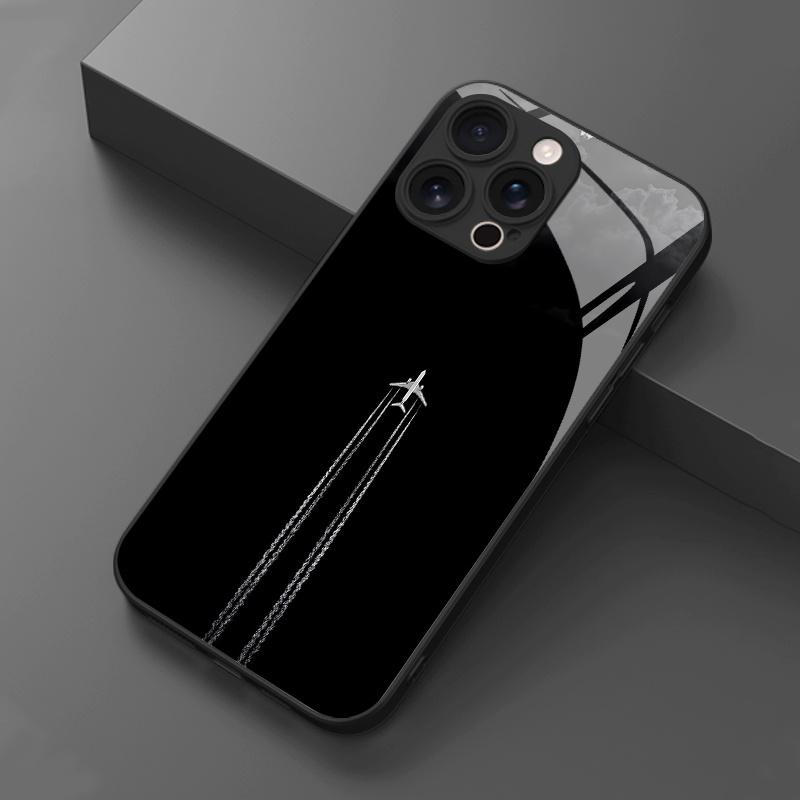 Aircraft Tail Pattern Tempered Glass Phone Case Suitable for iPhone 17 16 15 14 13 12 11 Pro Max Plus Anti Shock Rear Cover