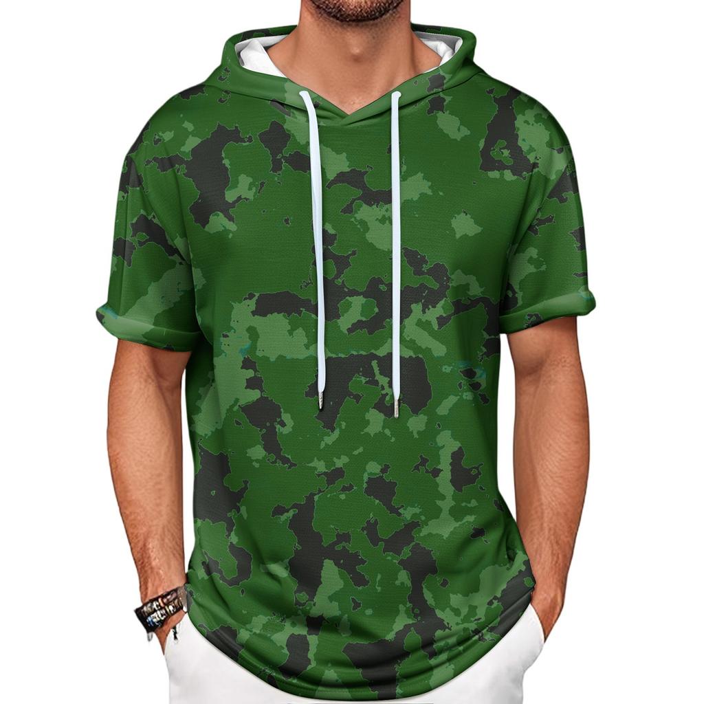 Gradient Print Men's Shirt Hooded Short-sleeved Hooded Spring And Summer Casual Daily Wear