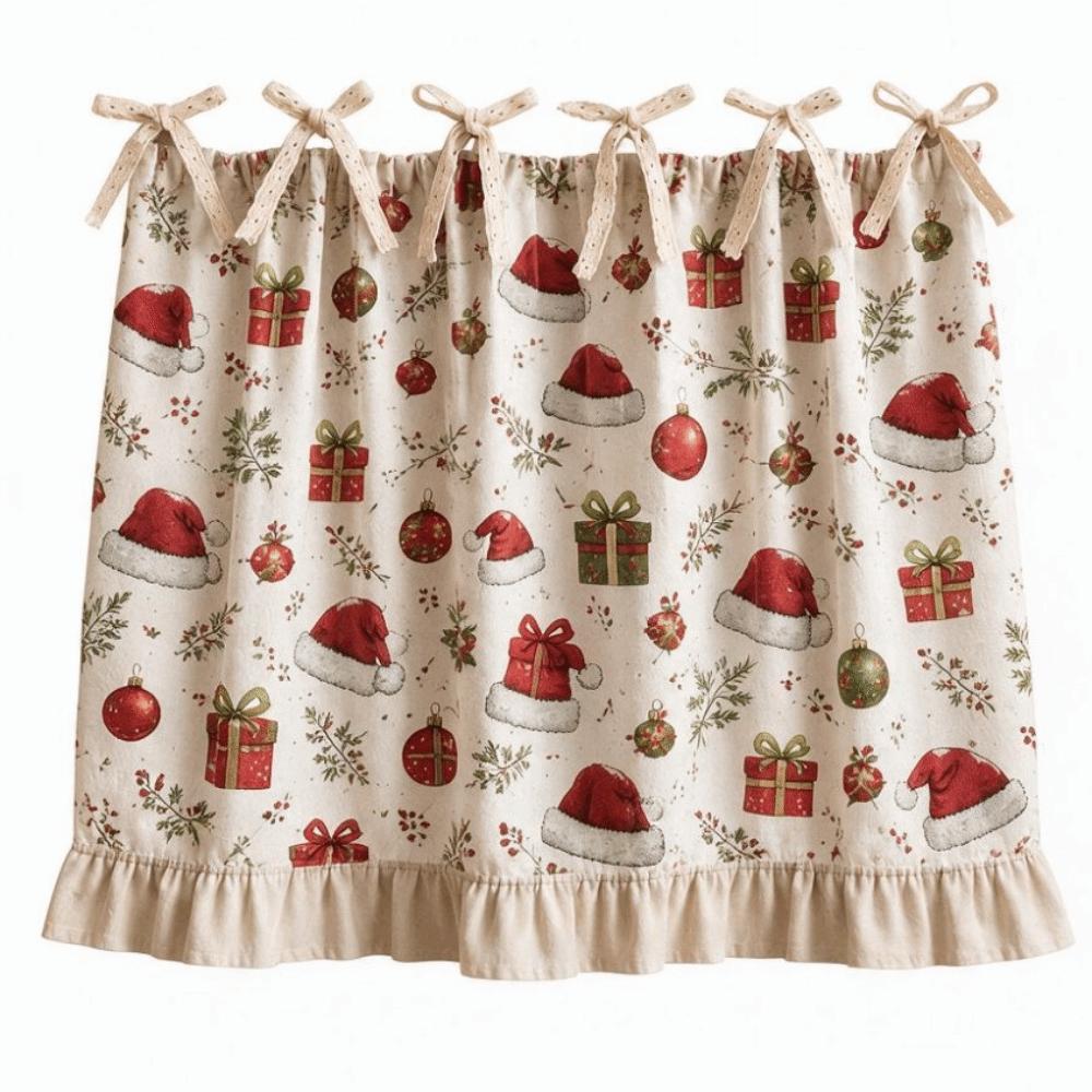Decorative Christmas Oven Short Curtain Ruffled Edge Cabinet Curtain Kitchen Window
