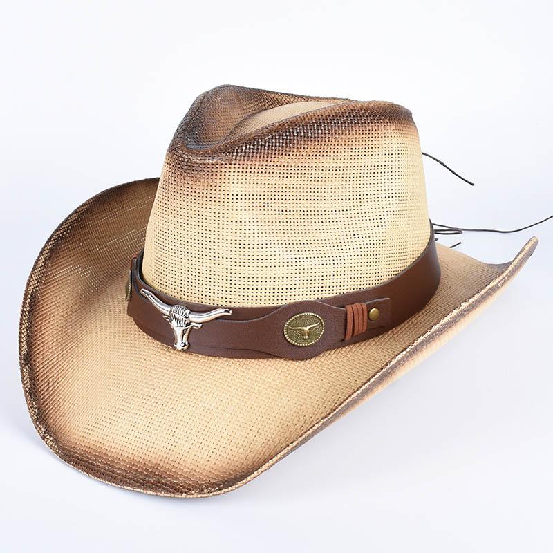 Pink Straw Sun Hat Women  Outdoor Western Cowboy Hats Black Vintage Summer Beach Panama Cowgirl Hat Jazz Cap Sombrero Hombre