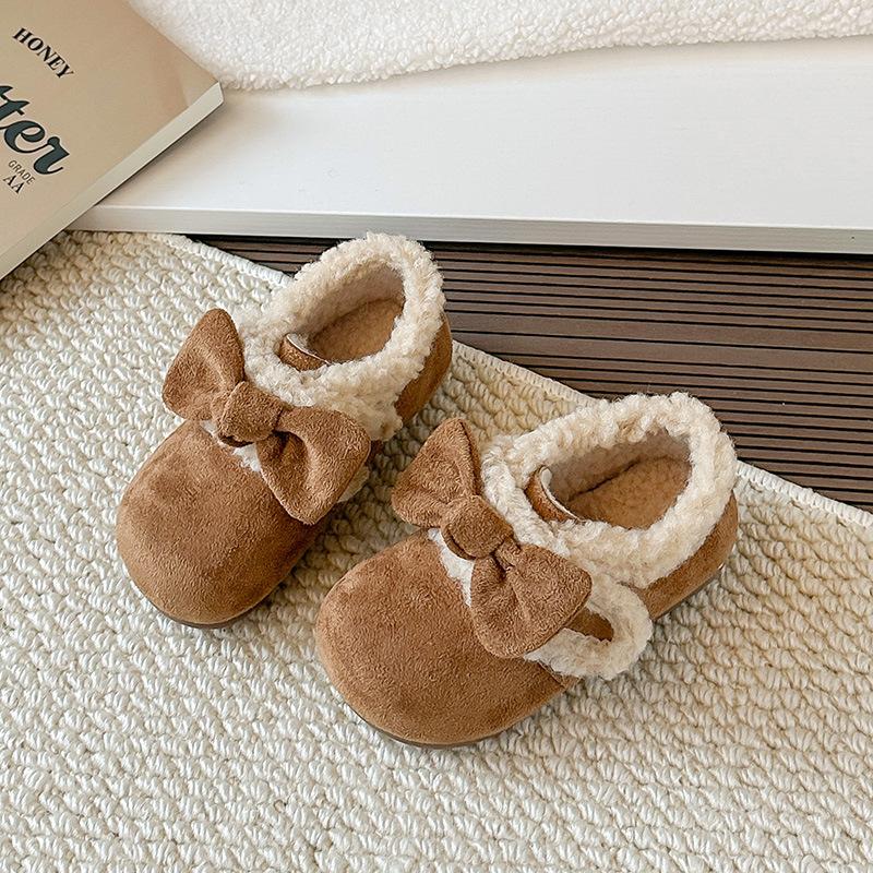 

Winter Girls Cotton Shoes New Warm Plush Fur Fluffy Children Flat Shoes Kids Comfortable Fashion Retro Bow Casual Shoes 24