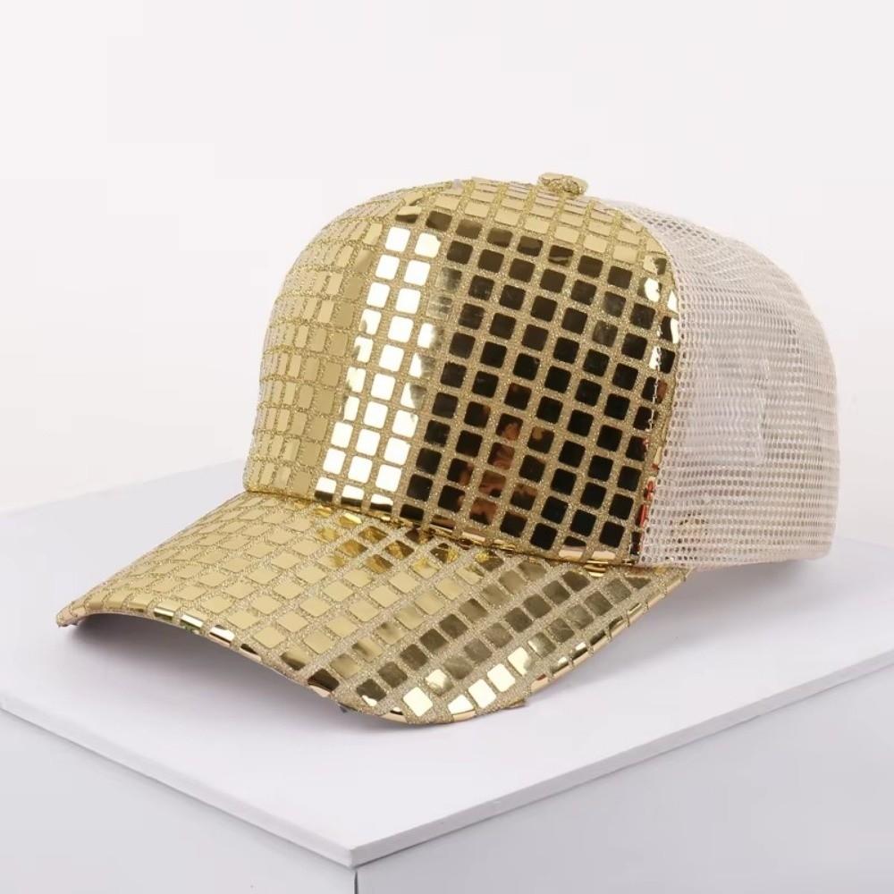 Fashion Shiny Baseball Cap Lightweight Breathable Sunshade Hat Plaid Decorated Duckbill Cap Beach Travel