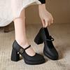 Chaussures Femme Mode en Solde 2024 Escarpins Femme de Haute Qualité Peu Profonds Automne Bout Rond Solide Robe Plateforme Talons Épais Grandes Tailles