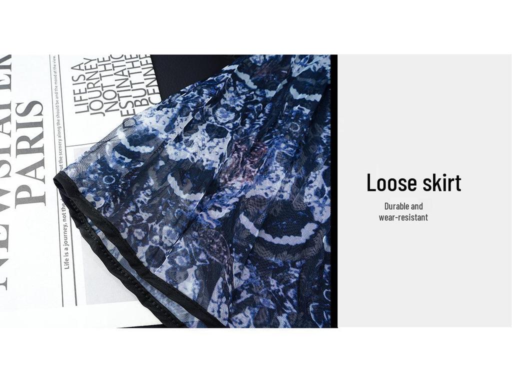 Women's High-Waist Slimming Retro Ethnic Mesh Pleated Skirt - 2026 Spring Collection