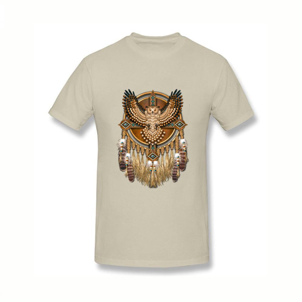 Hip Hop Cotton T Shirts For Mens Discount Beadwork Great Horned Owl Mandala T