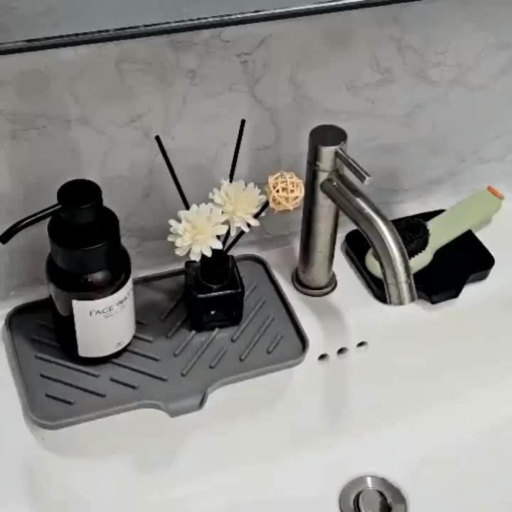 Non-Slip Silicone Bath Sink Tray with Drainage System -Dish Rack-like Design for Bathroom Countertop, Shower & Bathtub