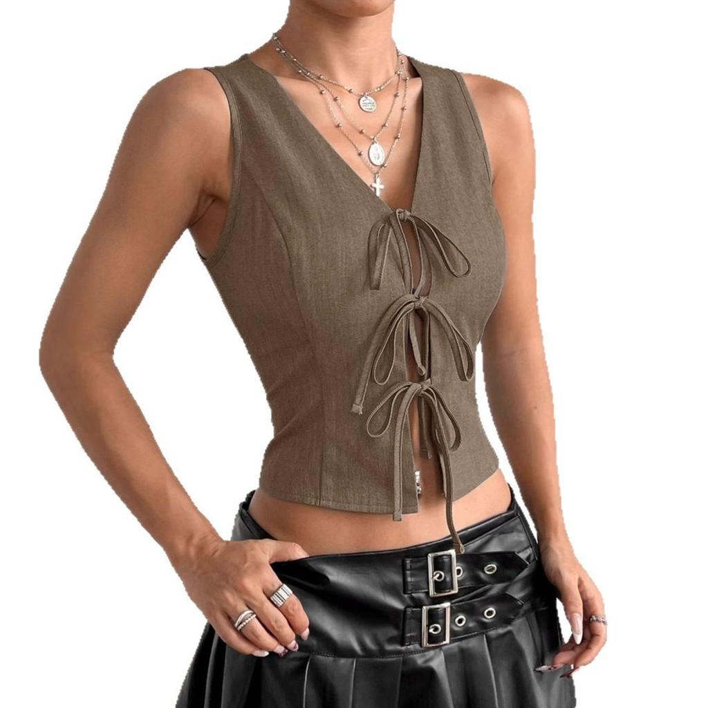 Women's Temperament Commuting V-neck Elegant Summer New Style Lace-up Slim Fashion Top 2025