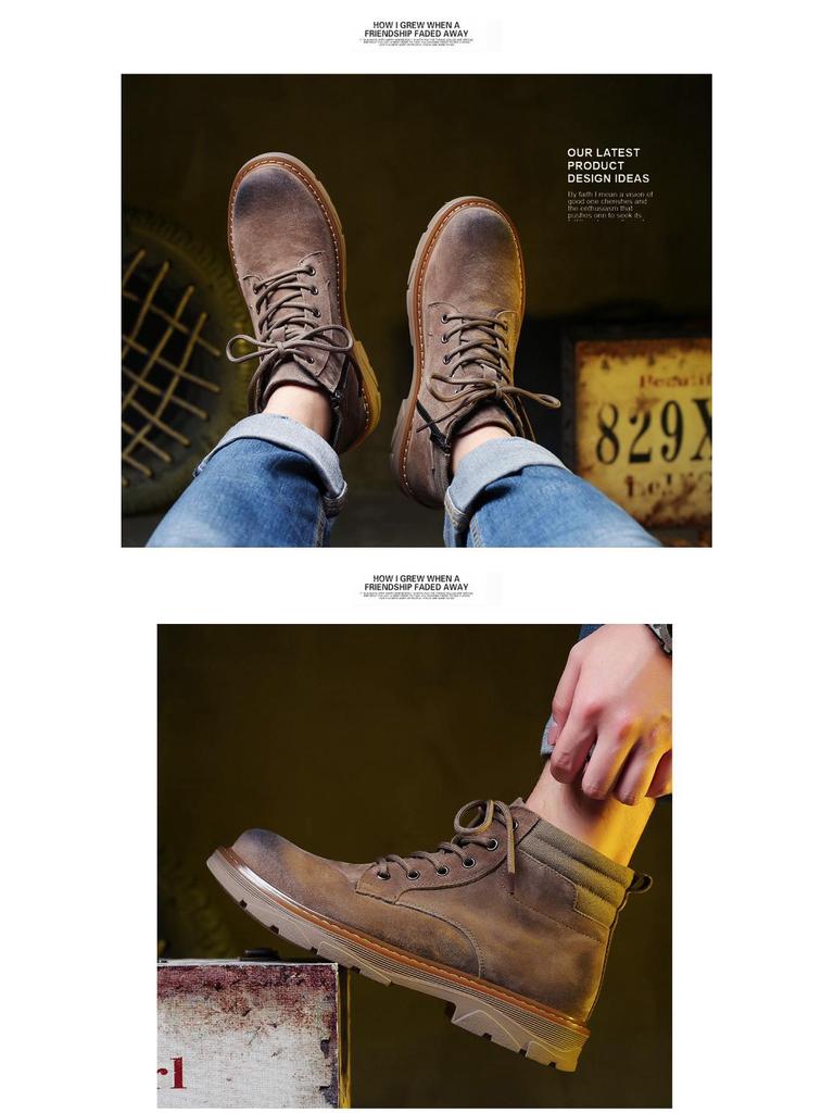 Men's 2020 Winter British High Top Genuine Leather Matte Boots