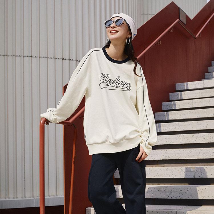 Skechers Casual Sweatshirt With American Letter Print Unisex Tops Cotton-Candy-White L323U080-0074