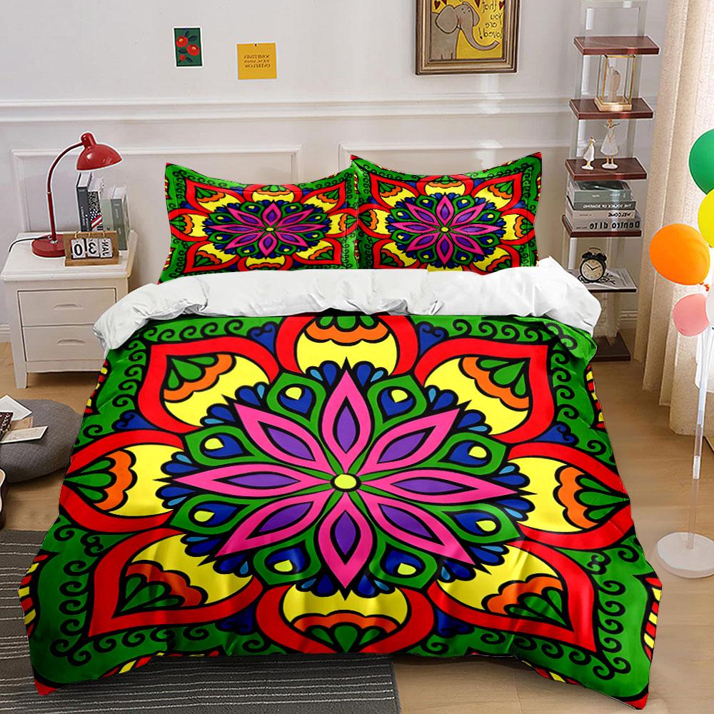 Vibrant Floral Kaleidoscope. Bedding Sets Duvet Covers Pillowcases(1* Duvet Cover 2* Pillowcases Without Duvet Insert)
