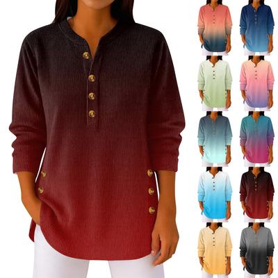 Women's Fashionable Button Collar Long-sleeved Christmas Print Pullover Top