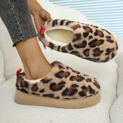 Damen Baumwollschuhe Leopardenmuster Plüsch Schneestiefel 2024 Neu Winter Dicke Sohle Warm und Bequem Outdoor Plateau Hausschuhe