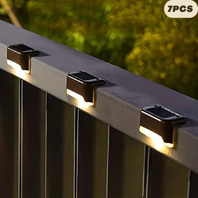 7pcs Waterproof Solar Deck Lights for Outdoor Stairs, Fence, Garden, Balcony, Yard, Patio and Pathway Decor - Warm White LED Lights