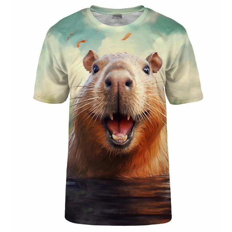 Cute Interesting Capybara Animal Graphic T-shirt Men 3D Printed Short Sleeved Round Neck T-shirt