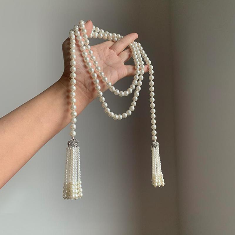 Lustreous Pearl Tassel Long Necklace Elegant Australian White Court Style Fashionable Accessory Versatile Quality Jewelry