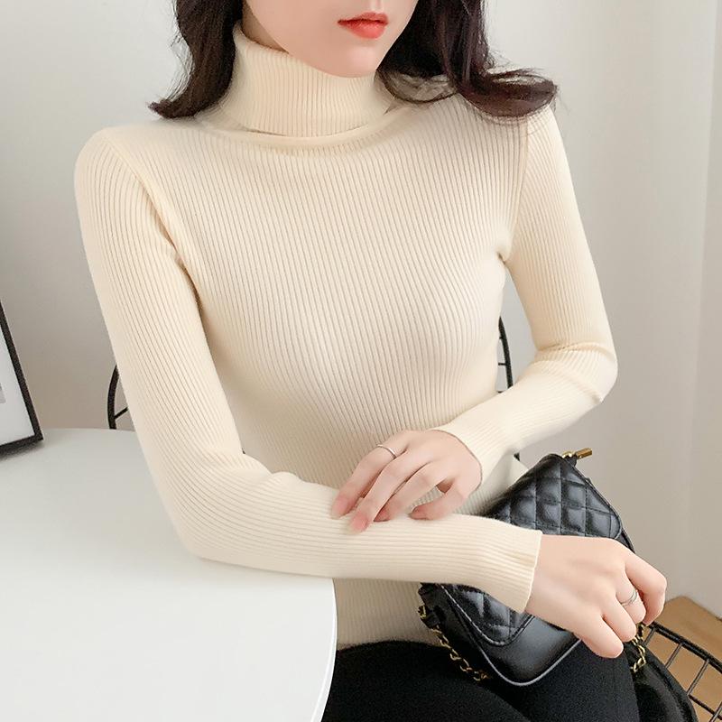 Damen Strickpullover mit verdicktem hohen Kragen - Slim Fit, vielseitig, koreanischer Stil, Herbst- und Wintermode.