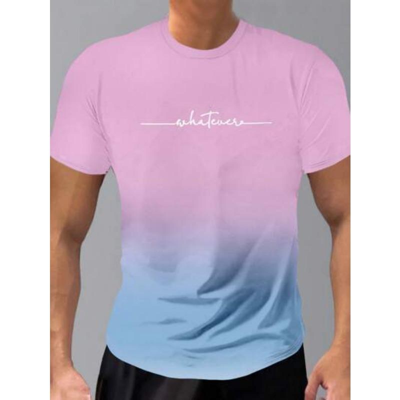Summer Round Neck 3D Gradient Letters Print Top Fashionable Casual Short Sleeved Men's T-shirts