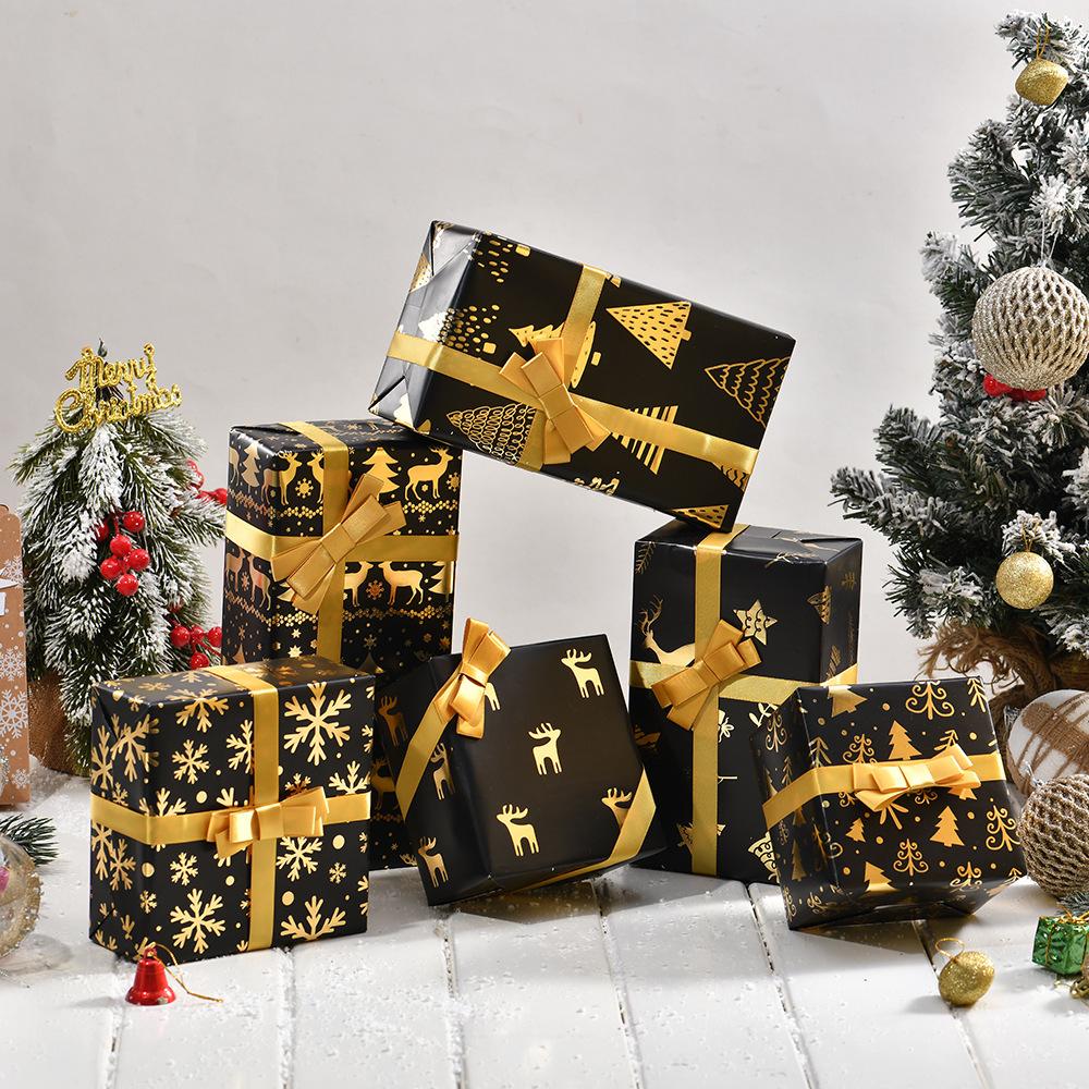 Rentierbedrucktes Geschenkpapier Heißfolien-Geschenkpapier Schwarz-Gold-Geschenkpapier Klassischer Glamour für Weihnachten