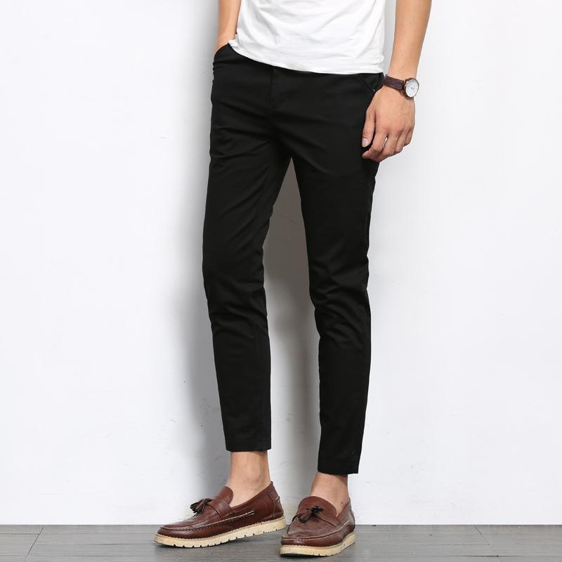 2022 Summer Men's Black Slim-Fit Nine-Point Casual Pants - Youth Solid Color Korean Style