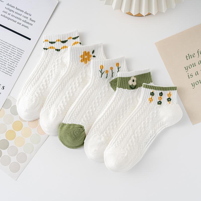 Socks Women'S Summer, Cotton Breathable Stripes, Boat Socks Women'S Double-Needle Invisible Socks