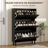 Shoe Cabinet for 24 Pairs, Narrow Shoe Cabinet with 3 Flip Drawers, Adjustable Shelves, Black