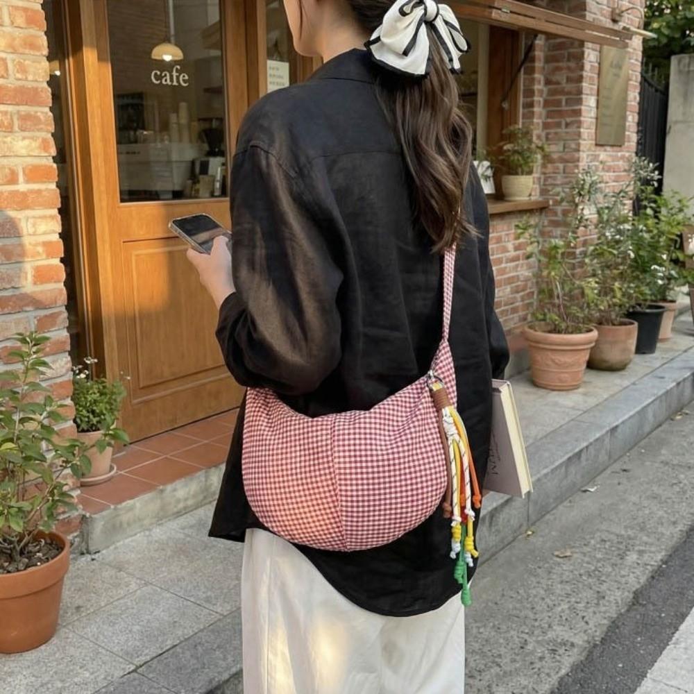 Fashion Zipper Plaid Shoulder Bag Colth Multicolor Dumpling Bag Lightweight Large Capacity Crossbody Bag Female