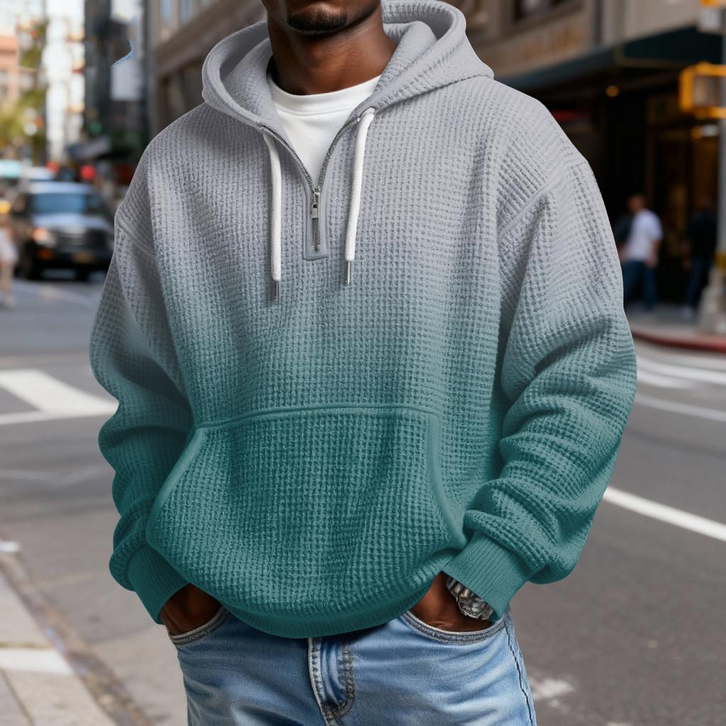 Mokaloha Men's Casual Solid Color  Zipper Long Sleeve Hooded Sweatshirt, Everyday Zipper Casual Long Sleeve T-Shirt