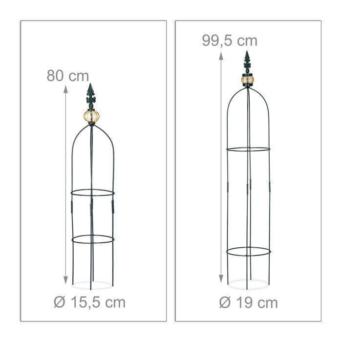 Relaxdays tuteur de jardin, colonne rosier, arche plante grimpante, set 2 métal rose arceau, h: 99,5 &amp; 80 cm, vert foncé