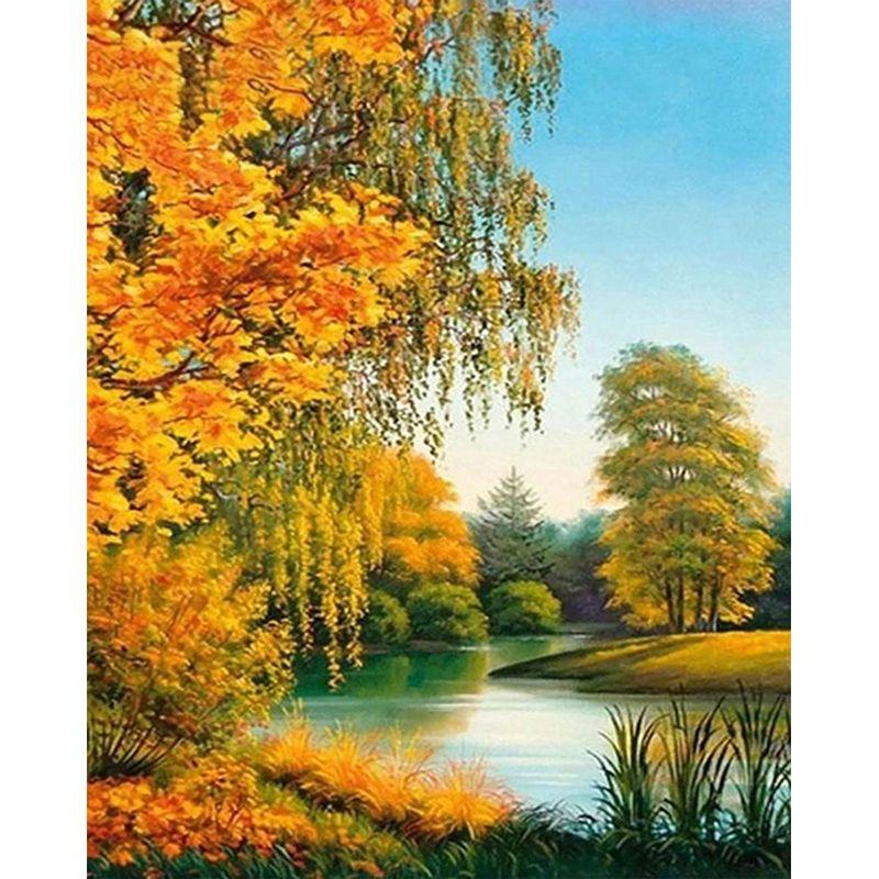 

Полный круглый алмаз картина дерево пейзаж для взрослых детей вышивка осенний пейзаж украшение дома алмазное искусство подарок Full Round 40x50CM