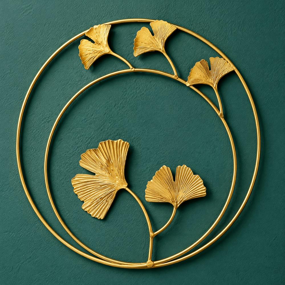 Gold Wall Hanging Decor 11.02in Gold Leaf Wall Decor Round Leaf Decoration  Indoor Wall Decor