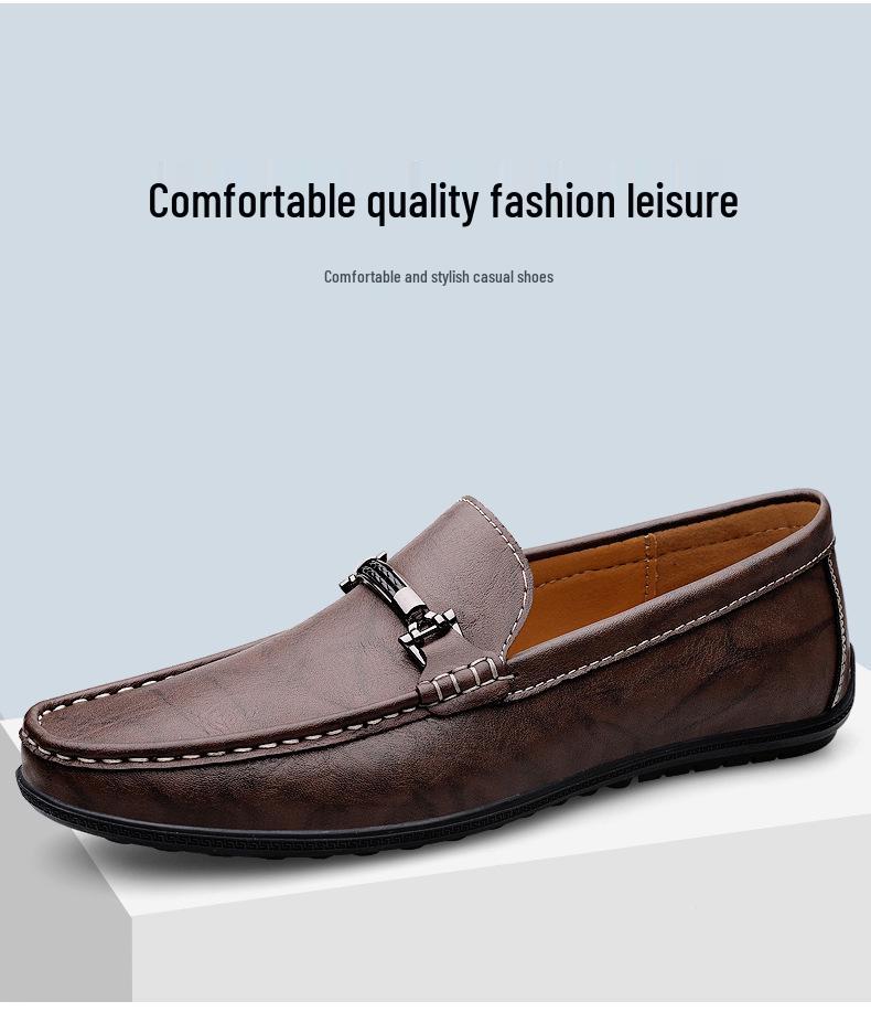 Men's Casual Leather Slip-On Loafers - Low-Top Spring Driving Shoes with Cowhide Upper