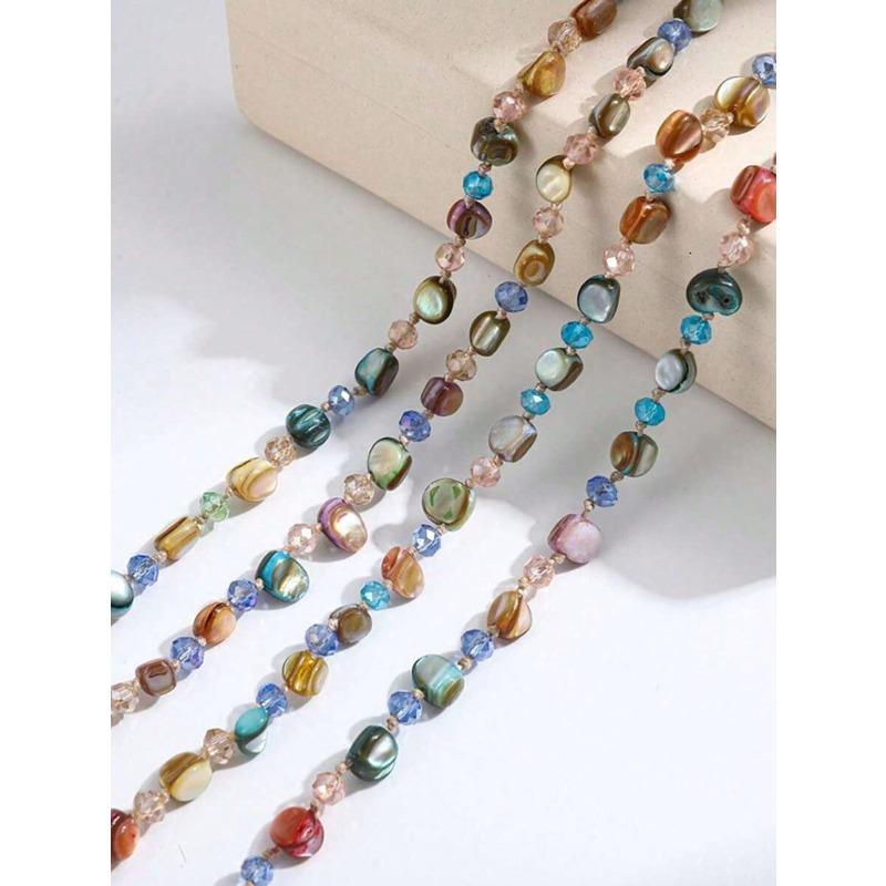 Lady's Retro Necklace, Bohemian Colored Shell Beaded Double-Layer Necklace, Retro Light Luxury Holiday Long Necklace That Can Be Stacked, The Colors O