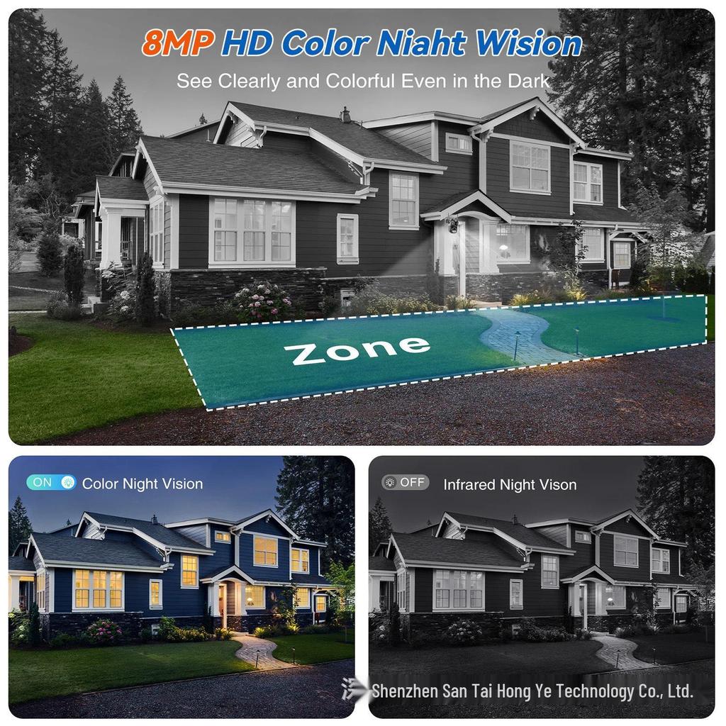 15MP HD Triple-Lens Outdoor PTZ Camera with Waterproof Build, WiFi, Full-Color Night Vision, 10x Zoom, and Two-Way Audio.