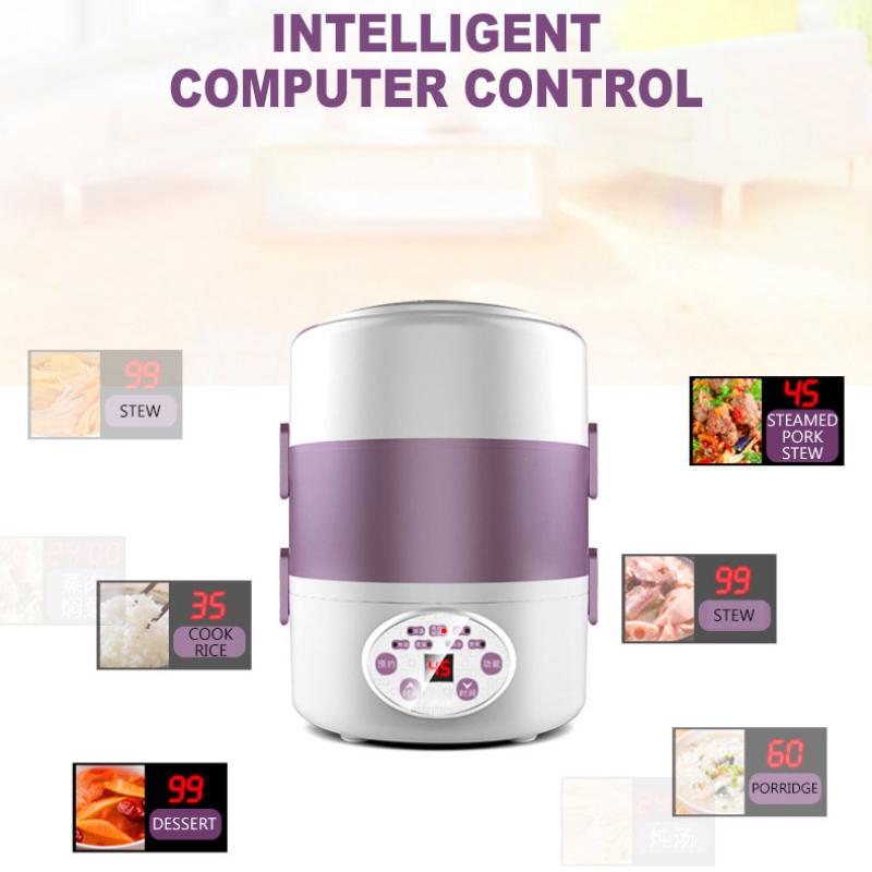 Elektryczne pudełko śniadaniowe z trzema warstwami, zaplanowanym gotowaniem i ogrzewaniem, izolowane pudełko śniadaniowe ze stali nierdzewnej