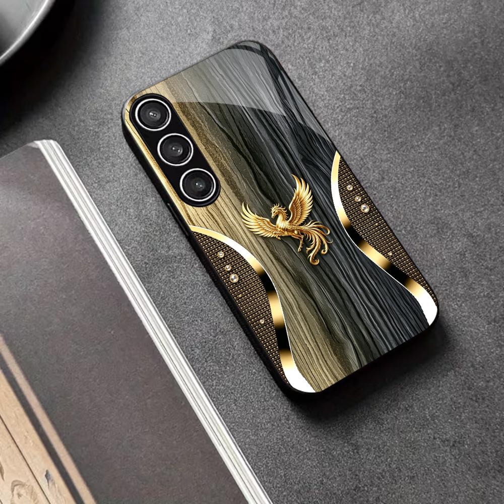 Wood Grain & Gold Phoenix phone case glass s26 ultra case s25 ultra case for Samsung Galaxy S26 S25 S24 S23 S22 FE Ultra Plus