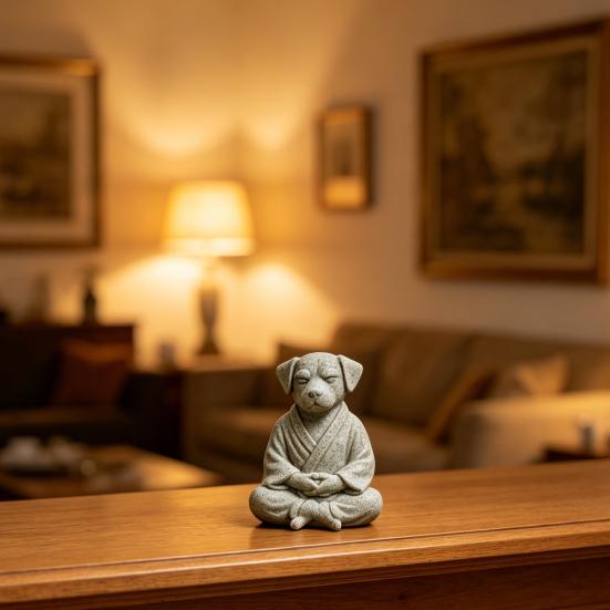 3D-gedruckte meditierende Hundestatue, Niedliche Zen-Welpen-Skulptur, Retro-Schreibtischdekoration für Zuhause & Büro, Einzigartiges Geschenk für Hundeliebhaber