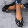 Fashion New Large-sized Flat Single Women's Shoes with Bow Wedge Heels and Low Heels, Round-toed Women's Work Shoes and Leather Shoes