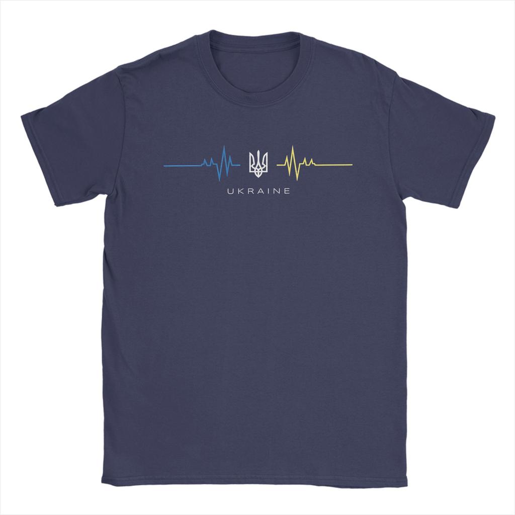 Oekraïense Drietand Symbool Oekraïne Vlag Hartslag T-shirt Strand Katoenen T-shirts Voor Volwassenen Vrije Tijd Casual T-shirt Korte Mouw Top
