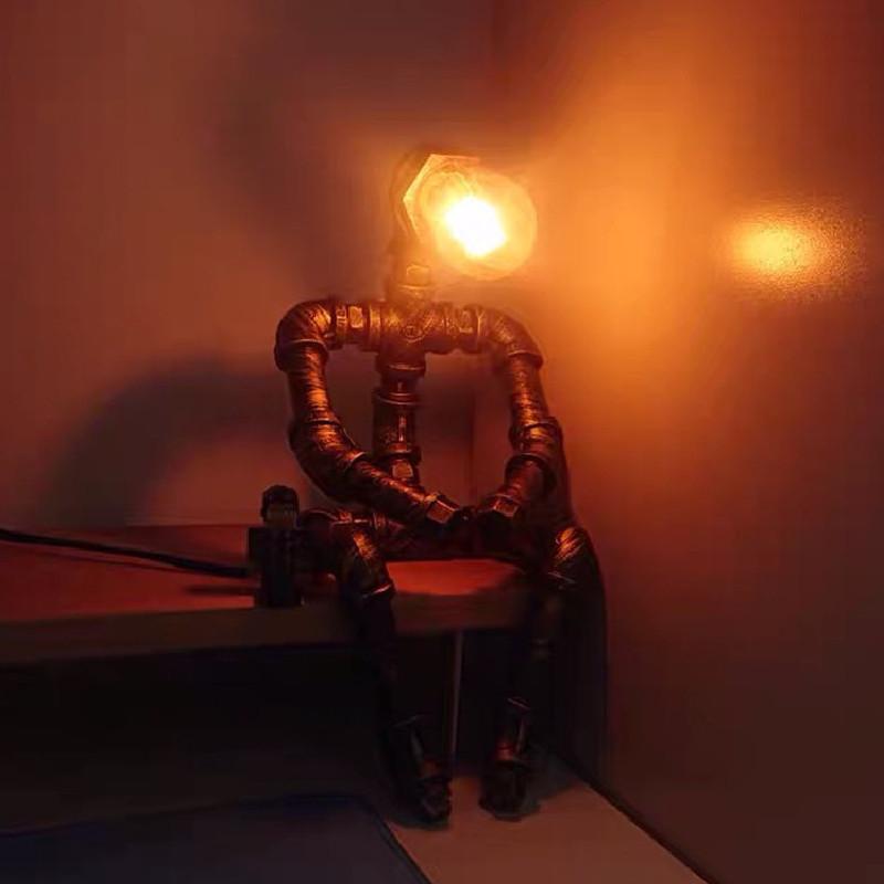 Vintage Industrial Style Water Pipe Robot Table Lamp Perfect For Coffee Bars And Desks