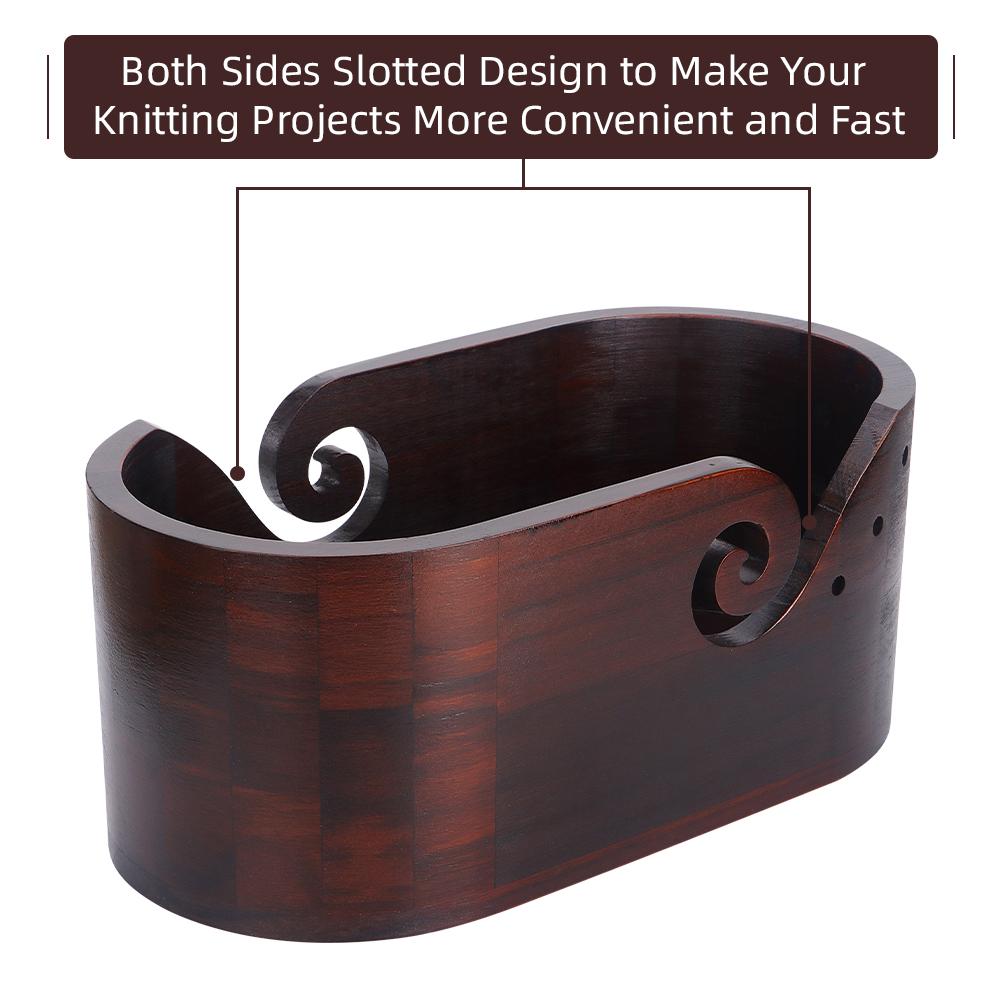 1pc Wooden Yarn Bowl, DIY Knitting Storage Tool, Double-Sided Holes Yarn Storage Bowl, Oval Yarn Organizer Bowl Handicraft Tool