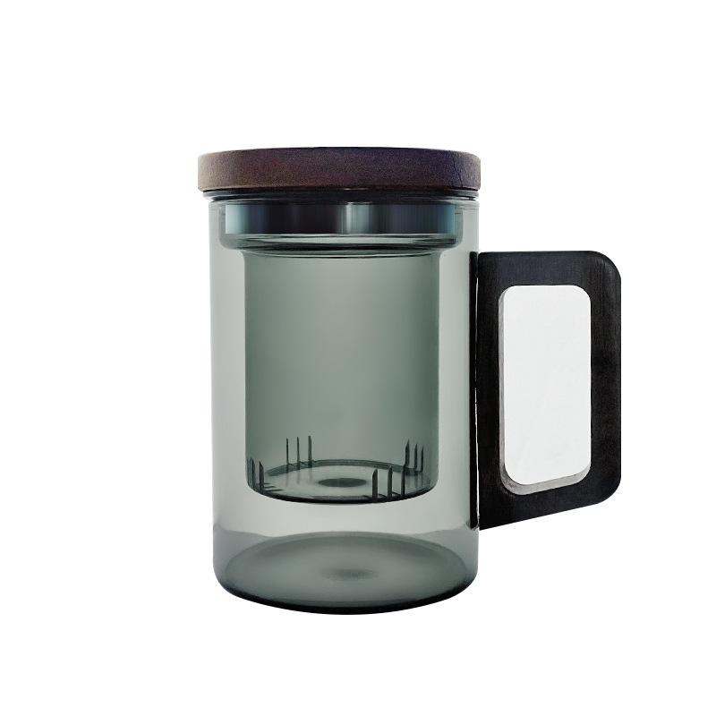 Tasse à Thé avec Séparation Eau/Thé Grande Capacité Ménage Résistante à la Chaleur Verre Tasse à Eau Bois de Noyer Verre Borosilicaté Élevé Tasse en Trois Pièces